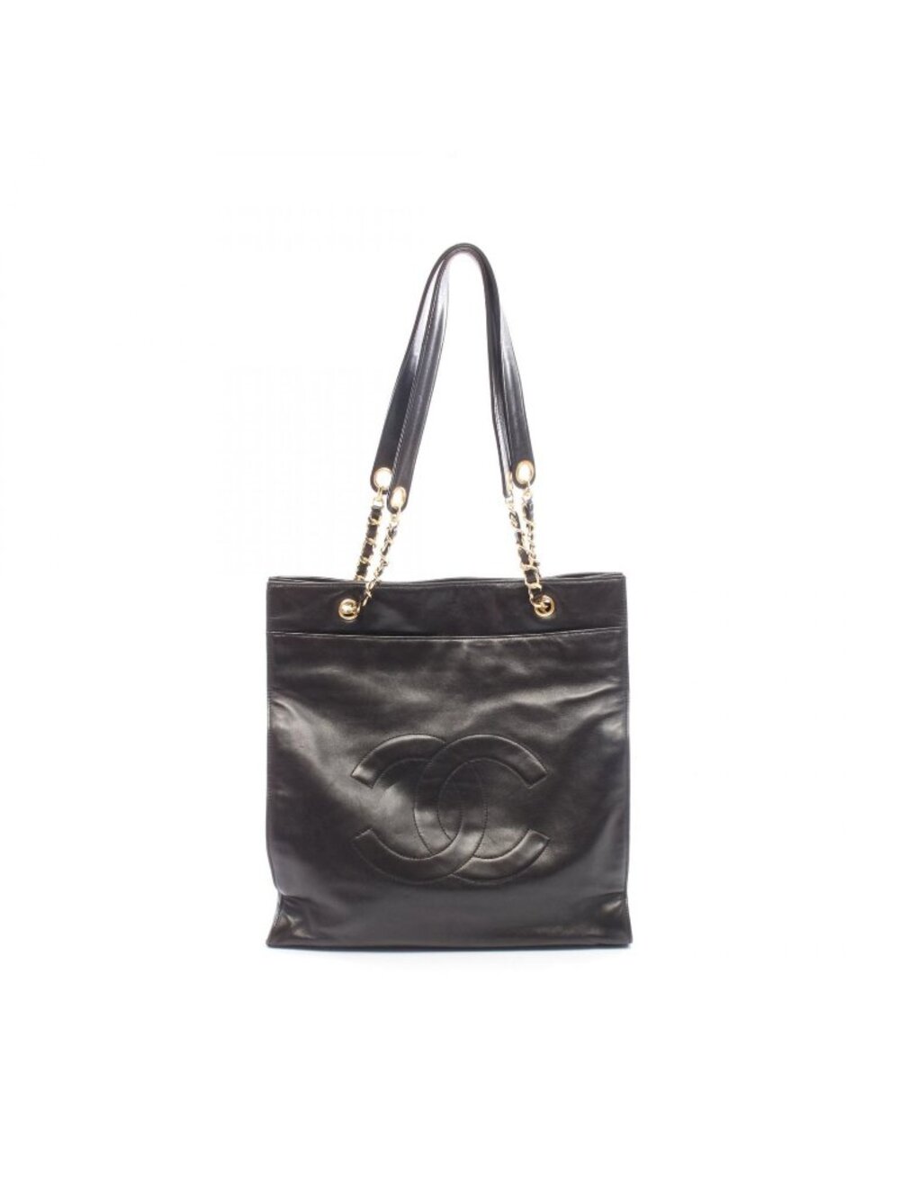 Chanel Tote Bag CC Logo Black Lambskin CC Chain